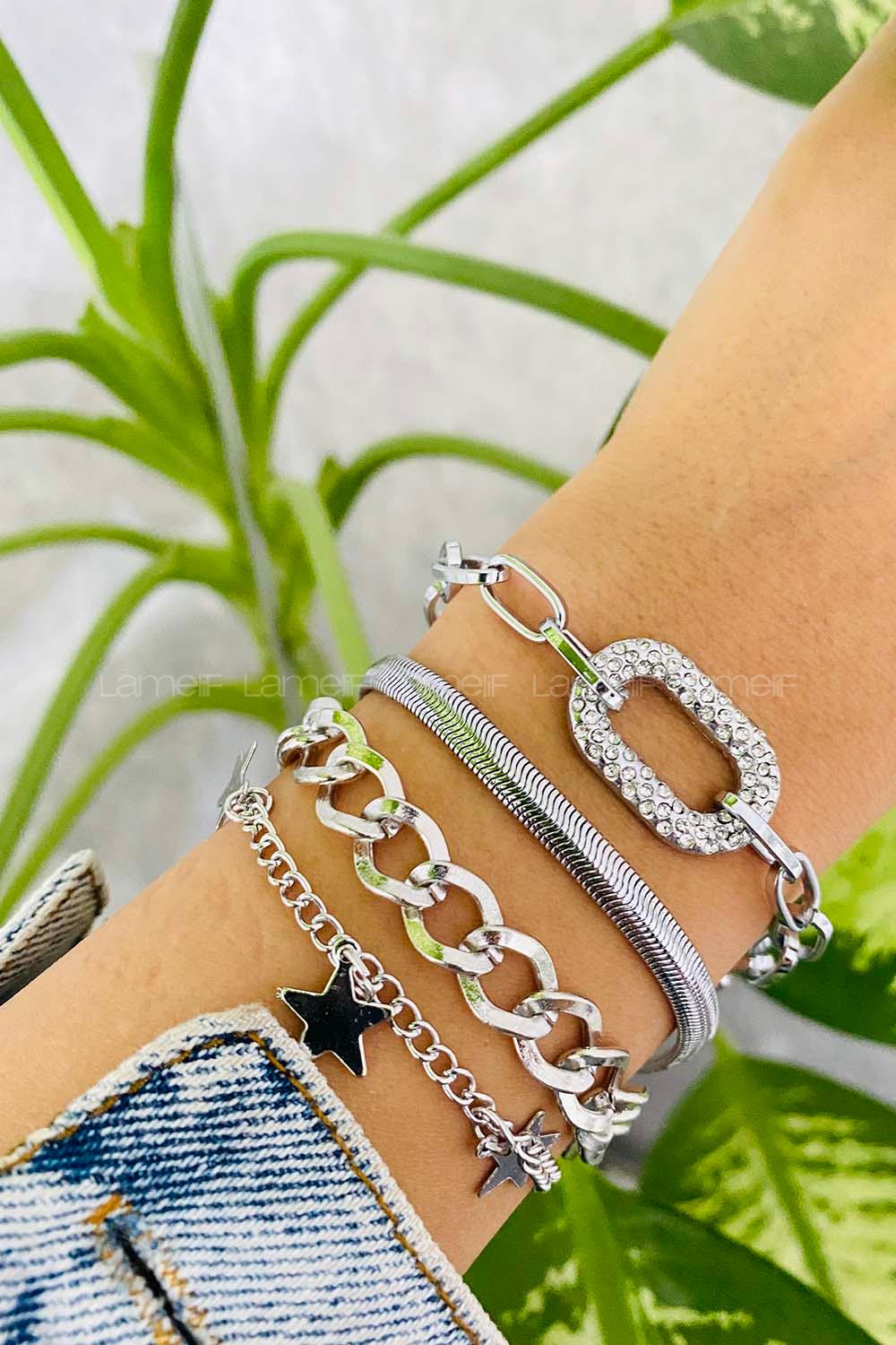 Modalamelif Gümüş 4lü Kombin Yıldız Detay Bileklik Seti