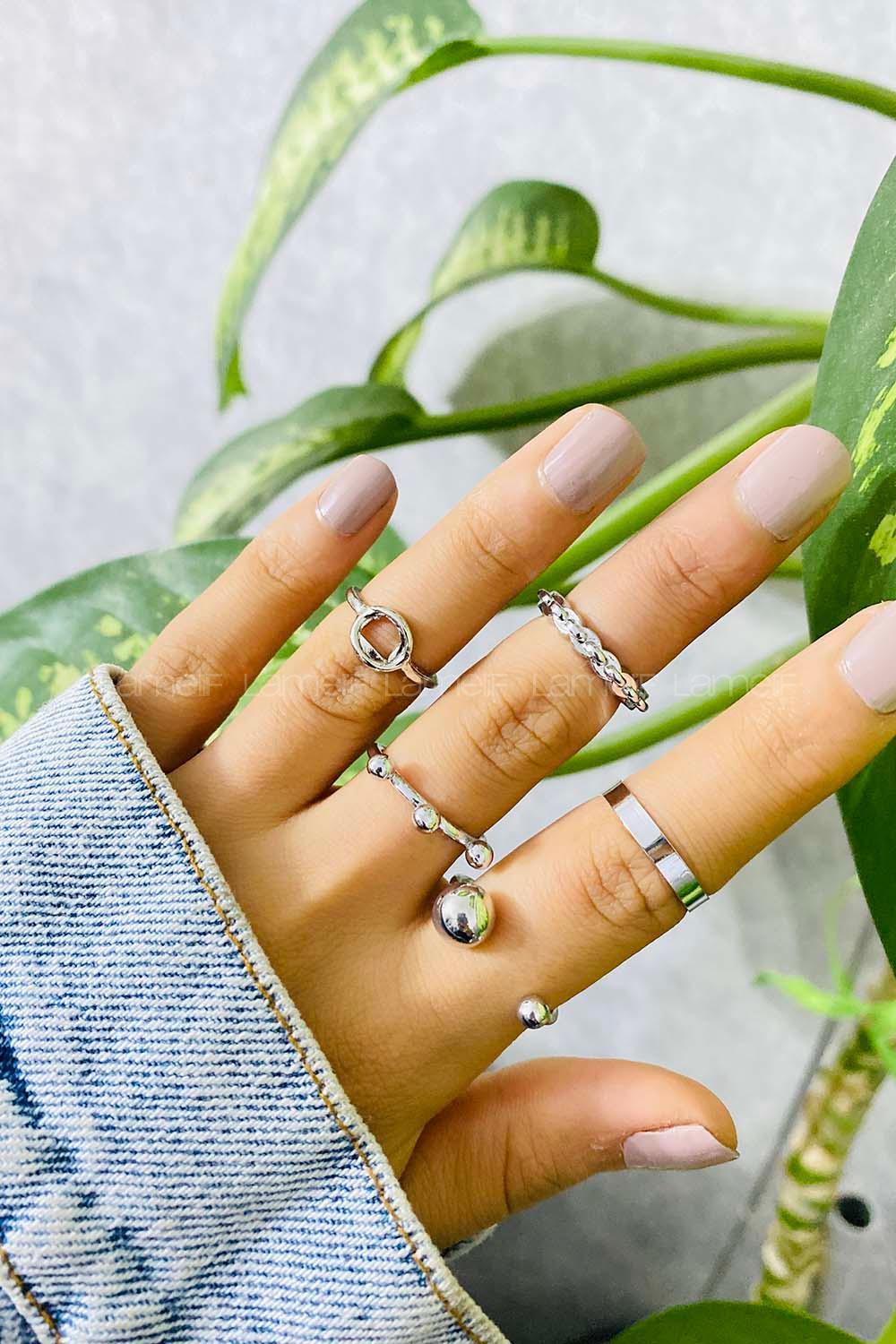 Modalamelif Gümüş 5 li Halka Detay Yüzük Seti