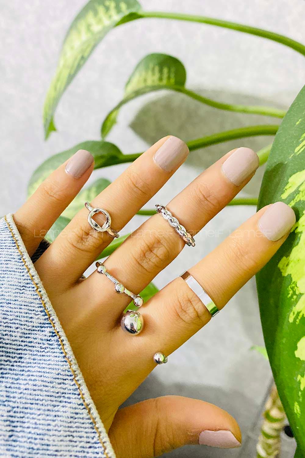 Modalamelif Gümüş 5 li Halka Detay Yüzük Seti