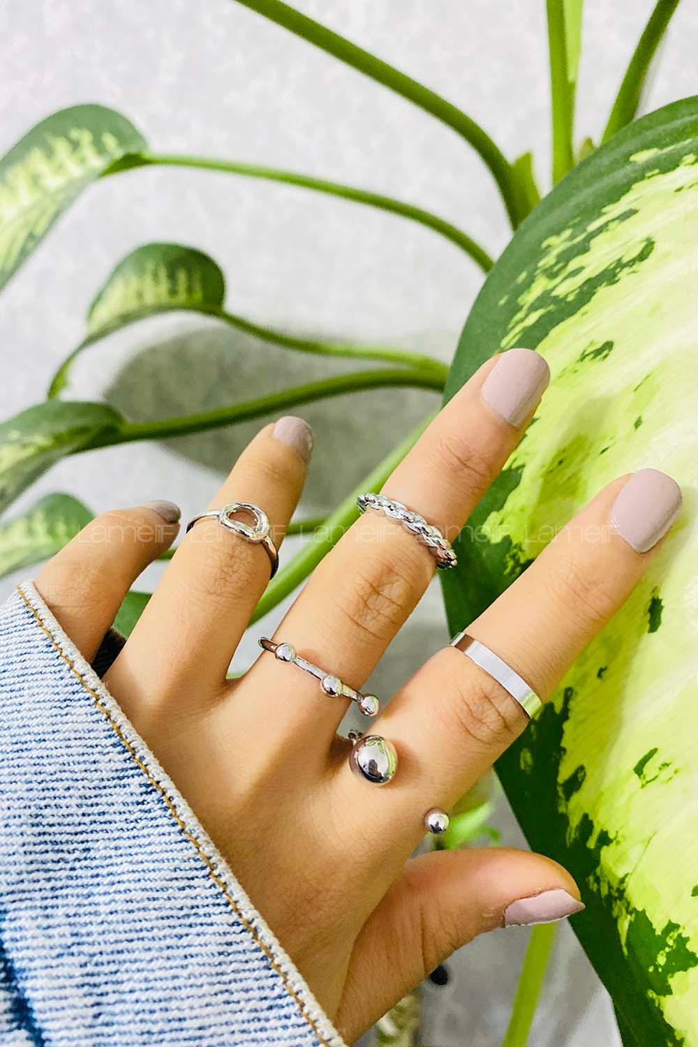 Modalamelif Gümüş 5 li Halka Detay Yüzük Seti