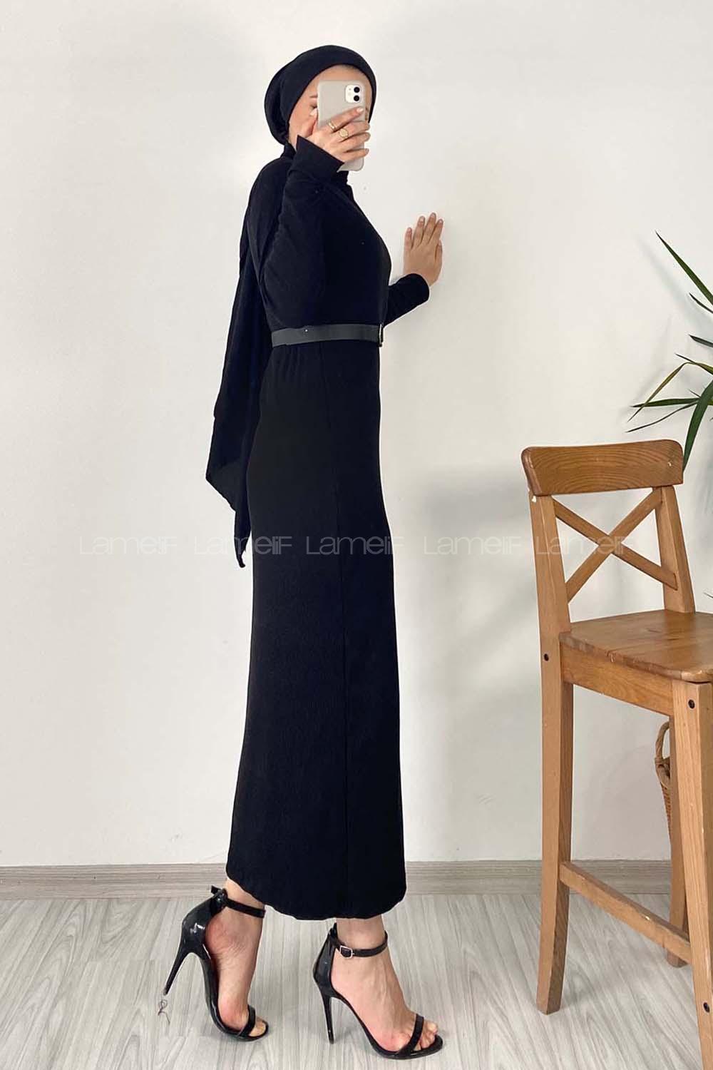 Modalamelif Siyah Fitilli Kaşkorse Elbise