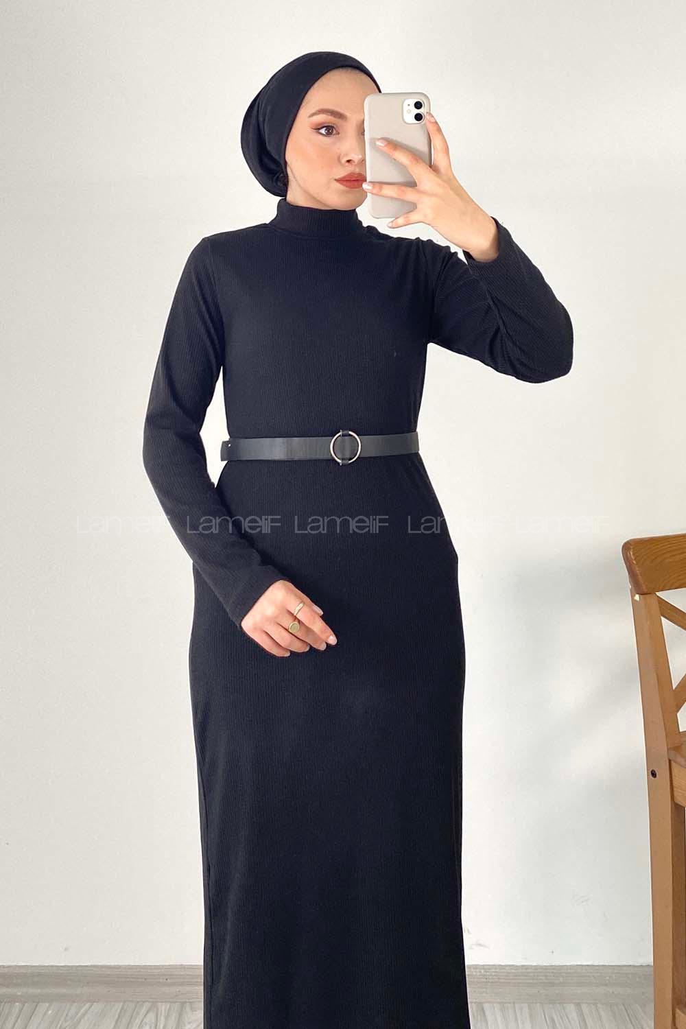 Modalamelif Siyah Fitilli Kaşkorse Elbise