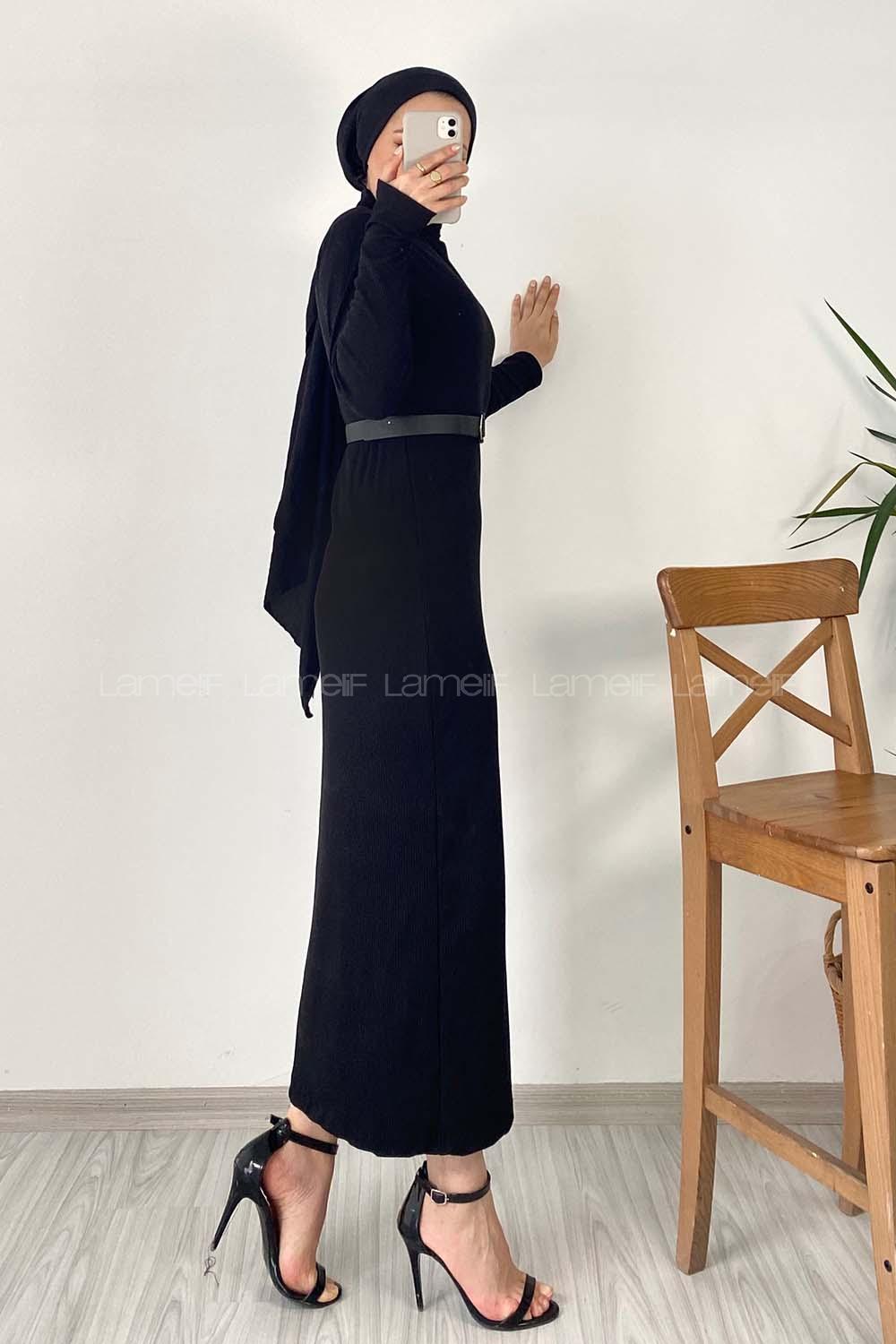 Modalamelif Siyah Fitilli Kaşkorse Elbise