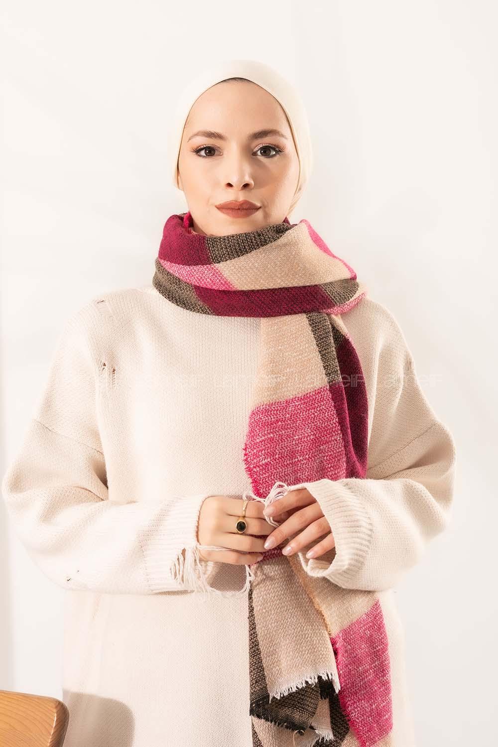 Modalamelif Ekose Kare omuz şal Açık Mor-Taş