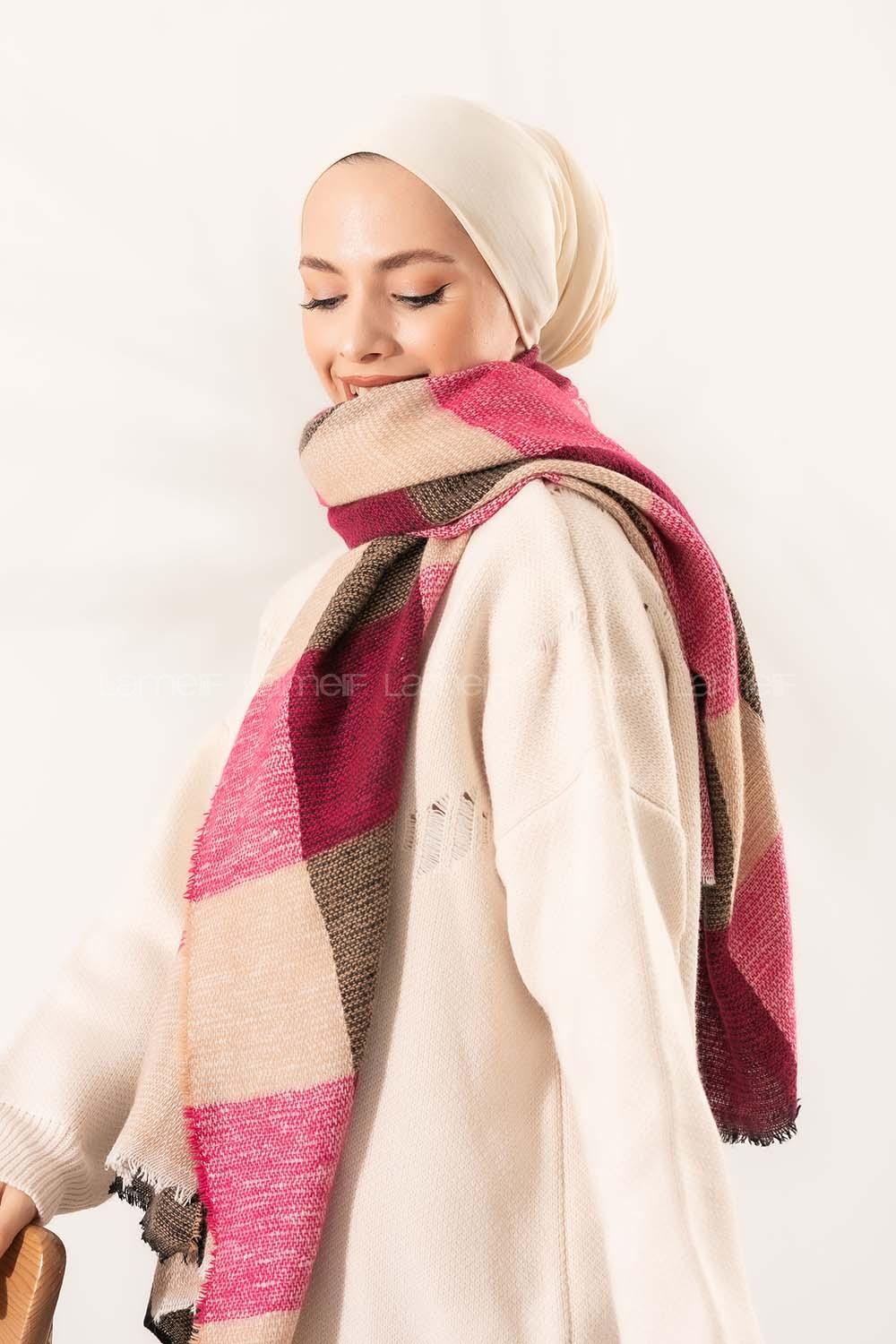 Modalamelif Ekose Kare omuz şal Açık Mor-Taş