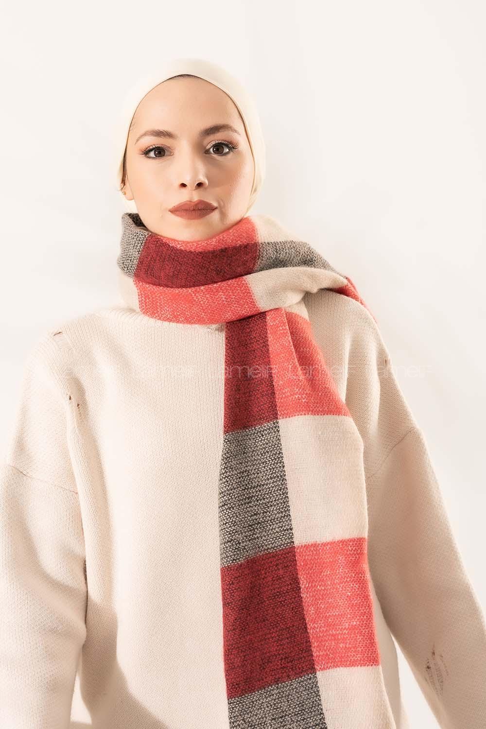 Modalamelif Ekose Kare omuz şal Kırmızı