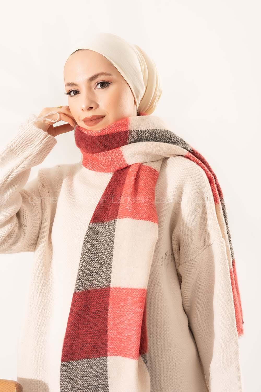 Modalamelif Ekose Kare omuz şal Kırmızı