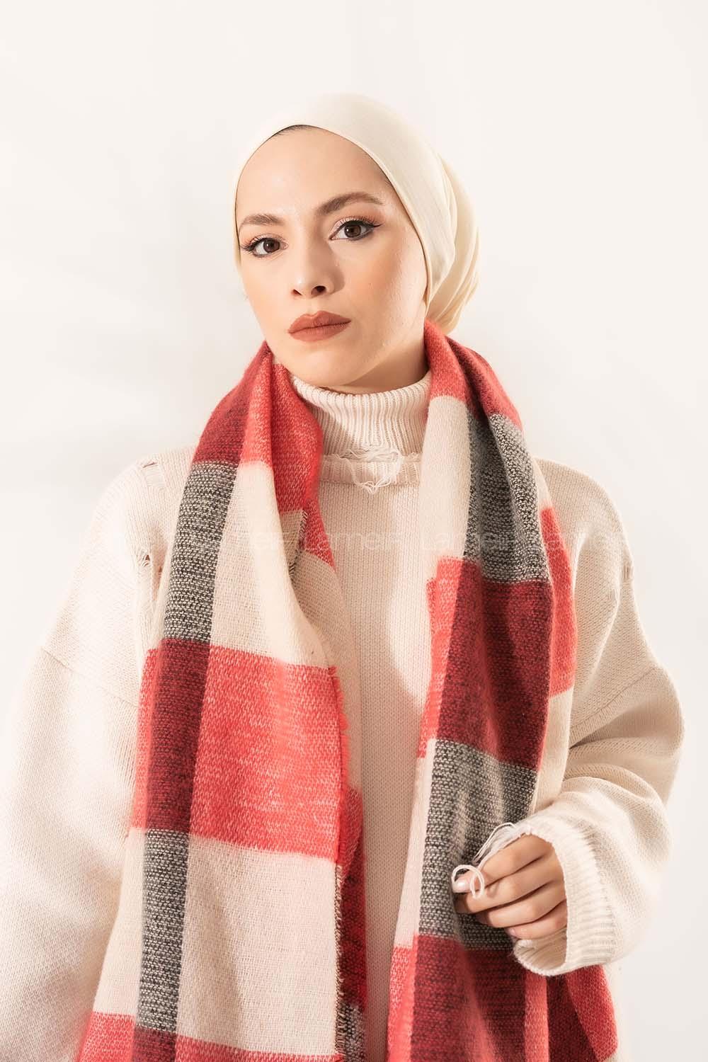 Modalamelif Ekose Kare omuz şal Kırmızı