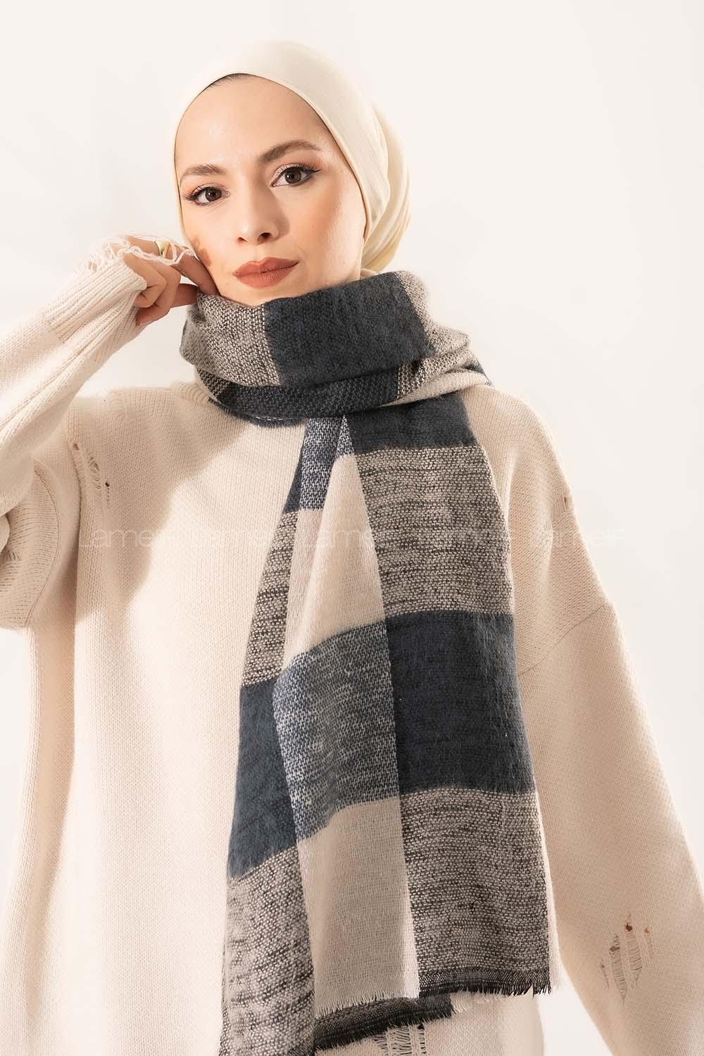 Modalamelif Ekose Kare omuz şal Lacivert-İndigo