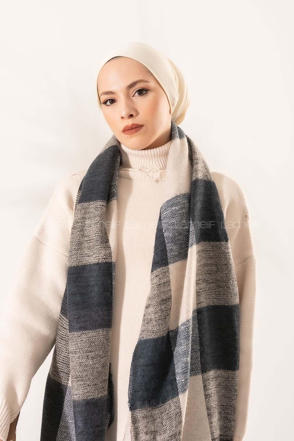 Modalamelif Ekose Kare omuz şal Lacivert-İndigo