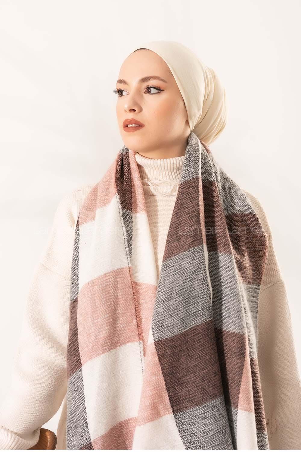 Modalamelif Ekose Kare omuz şal Pudra-Gri