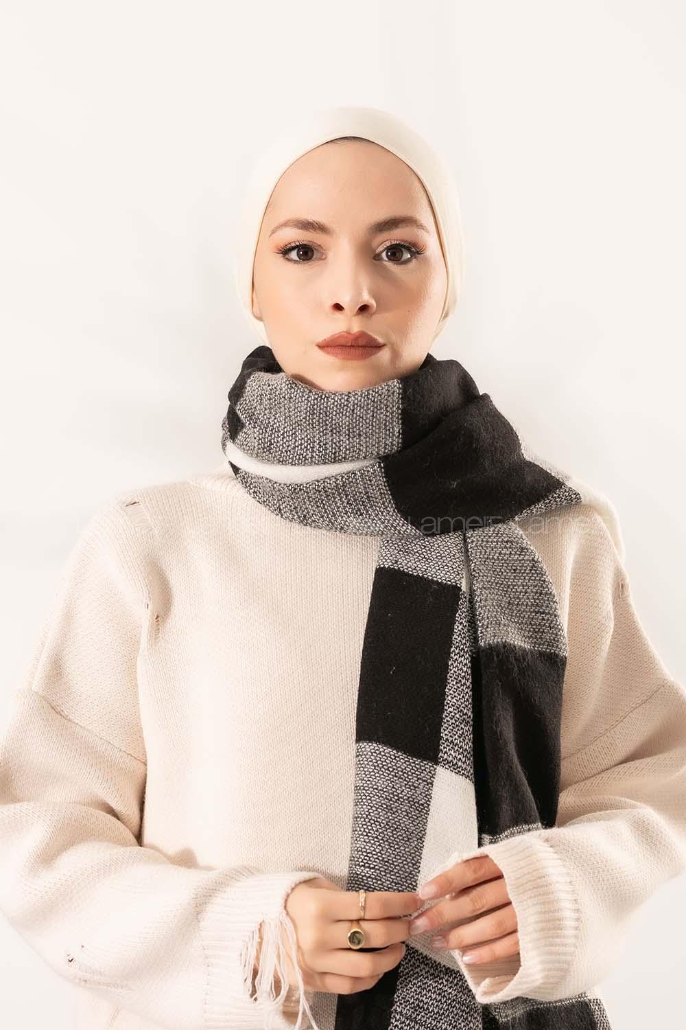 Modalamelif Ekose Kare omuz şal Siyah-Beyaz