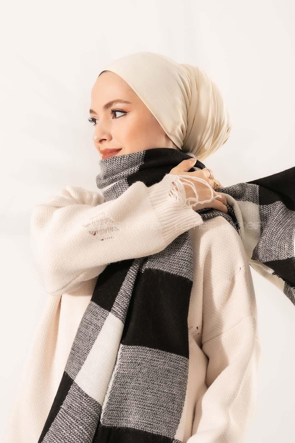Modalamelif Ekose Kare omuz şal Siyah-Beyaz
