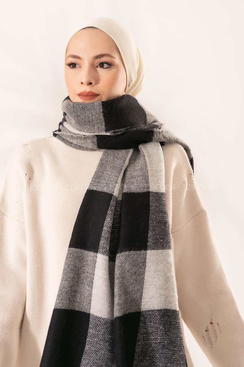 Modalamelif Ekose Kare omuz şal Siyah-Gri
