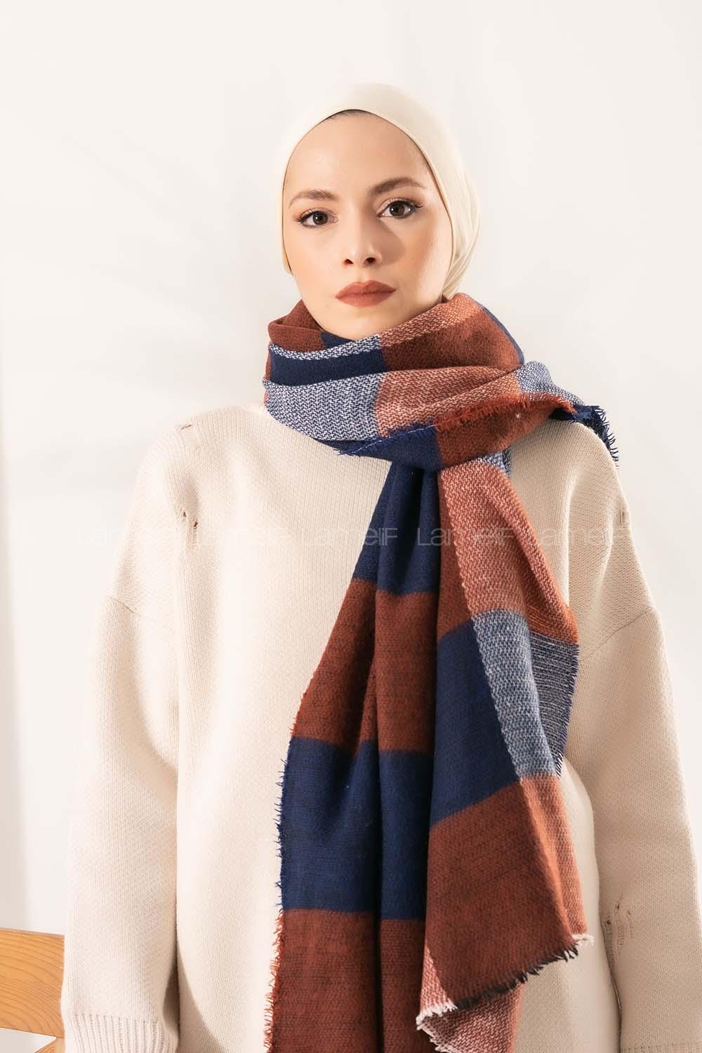 Modalamelif Ekose Kare omuz şal Taba-Lacivert