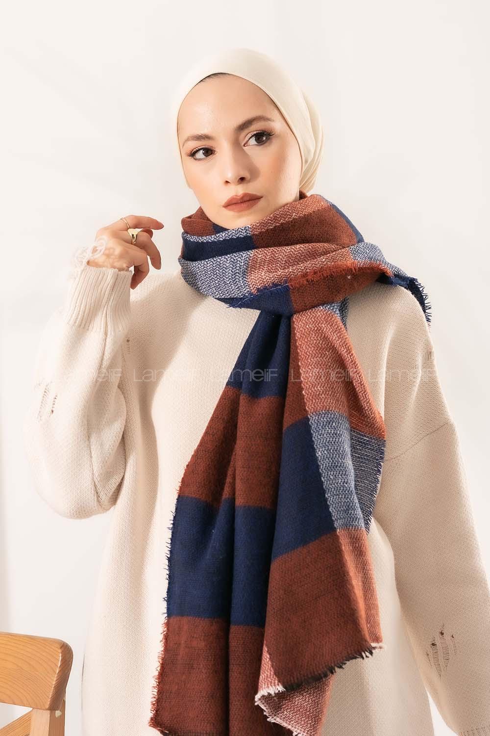 Modalamelif Ekose Kare omuz şal Taba-Lacivert