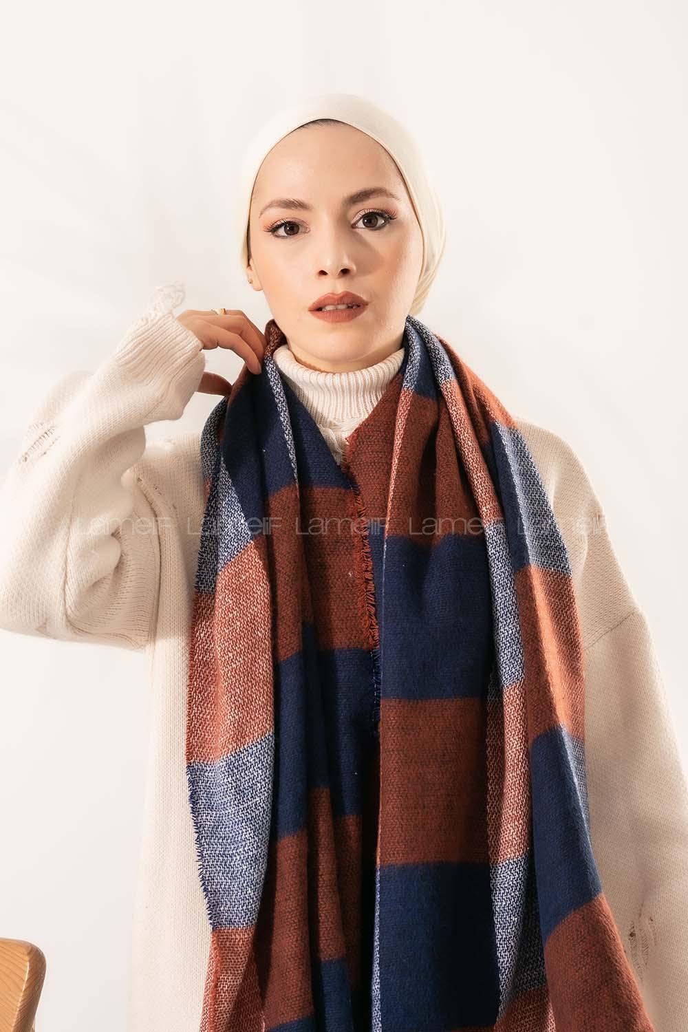 Modalamelif Ekose Kare omuz şal Taba-Lacivert