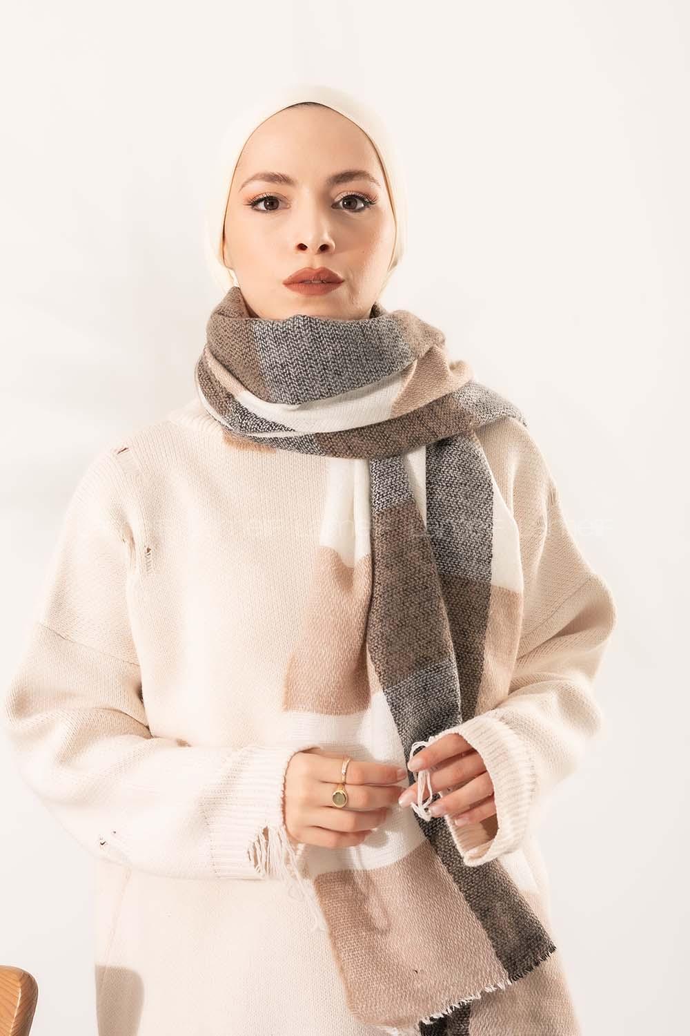 Modalamelif Ekose Kare omuz şal Taş-Soft Kahve