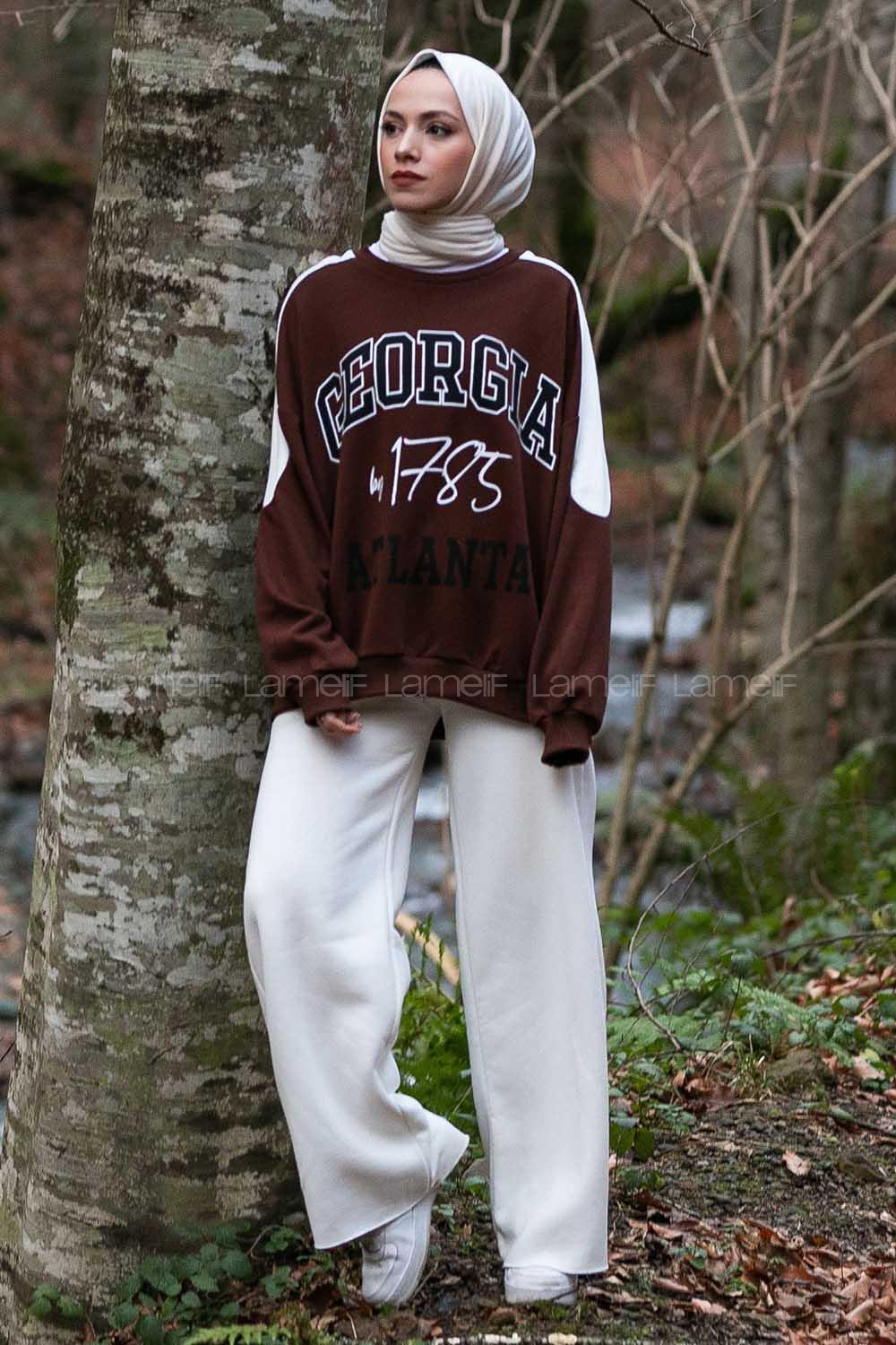 Modalamelif Georgıa Yazı Baskılı Sweat Acıkahve