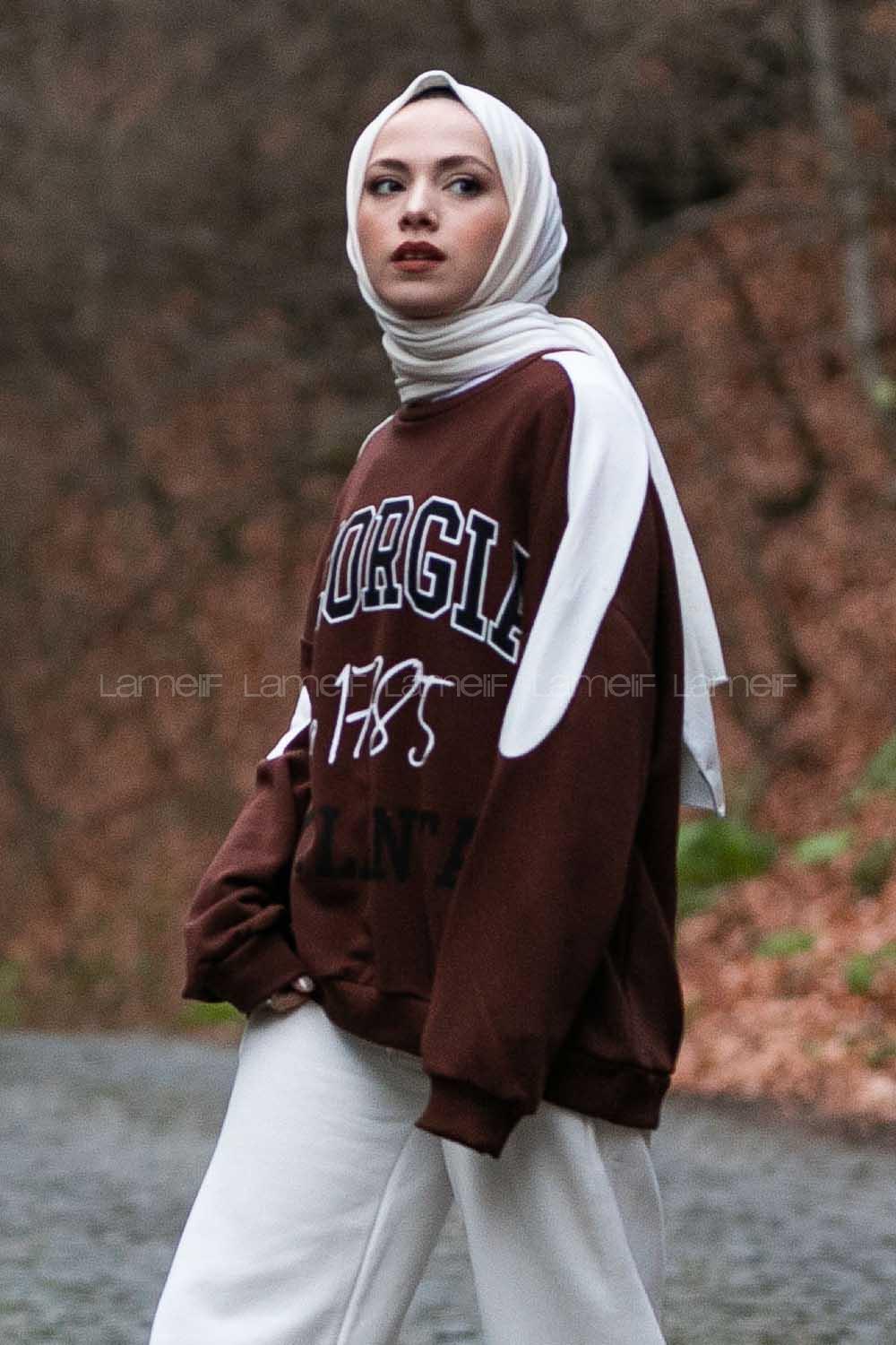 Modalamelif Georgıa Yazı Baskılı Sweat Acıkahve