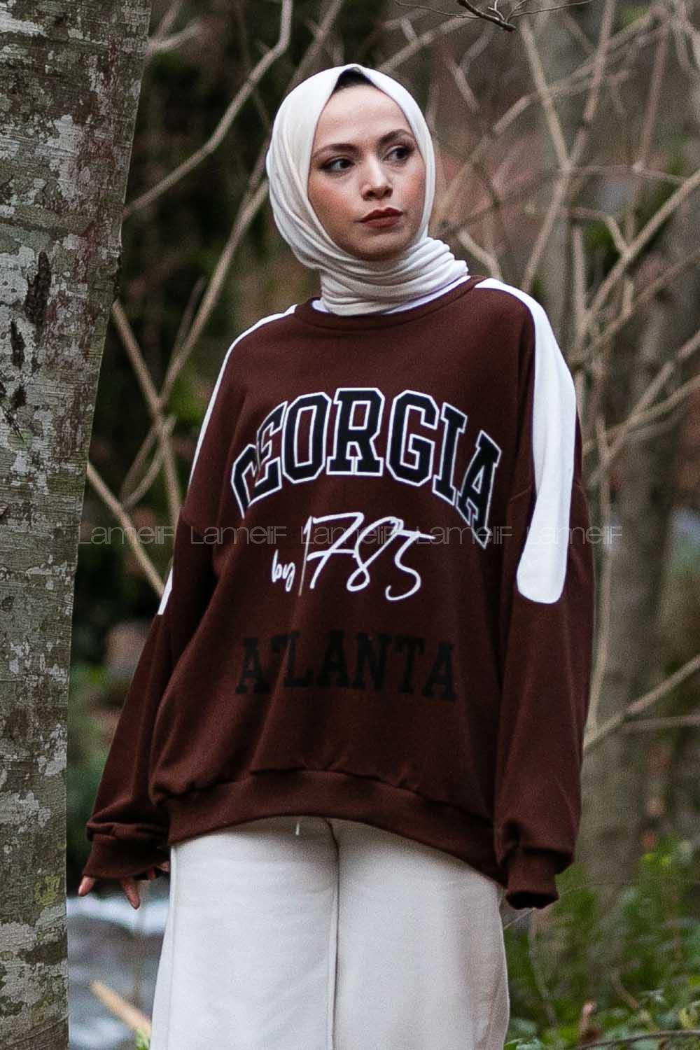 Modalamelif Georgıa Yazı Baskılı Sweat Acıkahve
