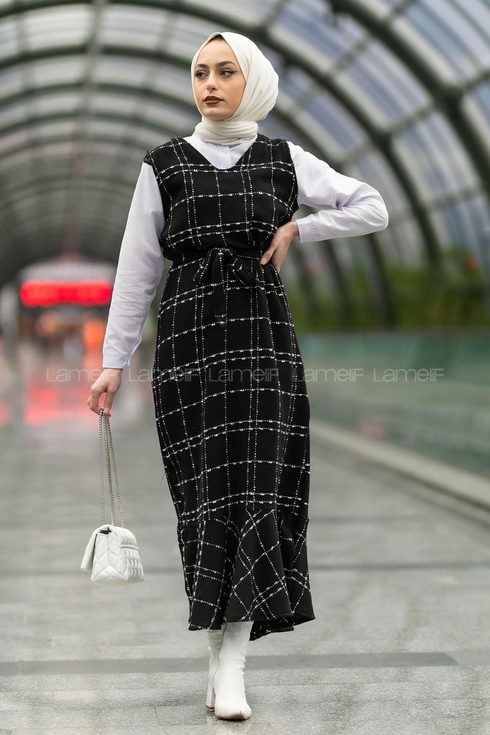 Modalamelif Ekose Desenli Jile  Siyah