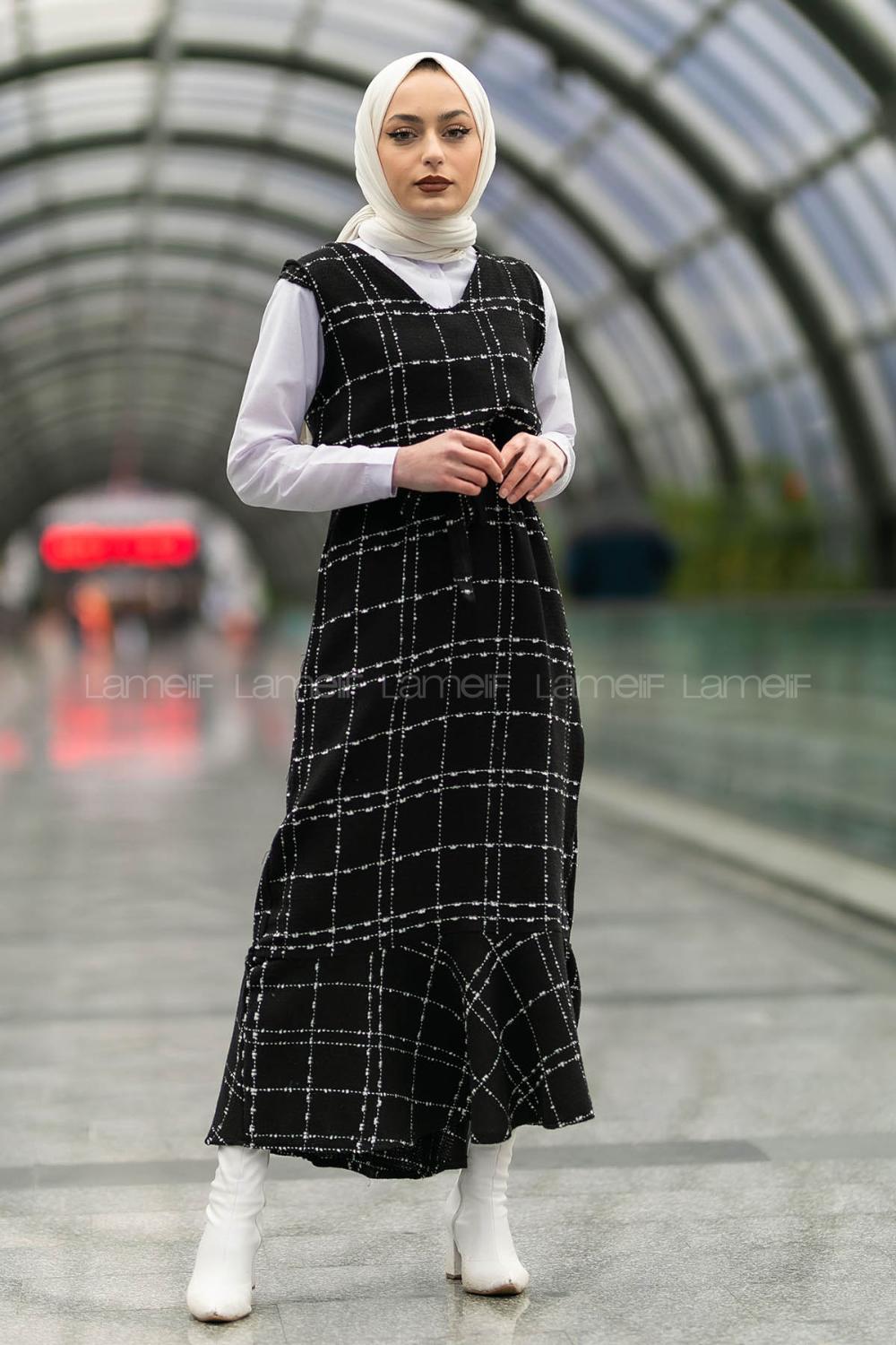 Modalamelif Ekose Desenli Jile  Siyah