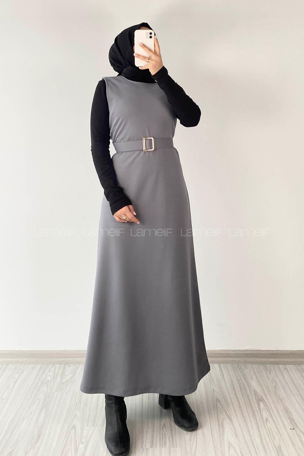 Modalamelif Beli Kemer Detaylı Zara Jile  Gri