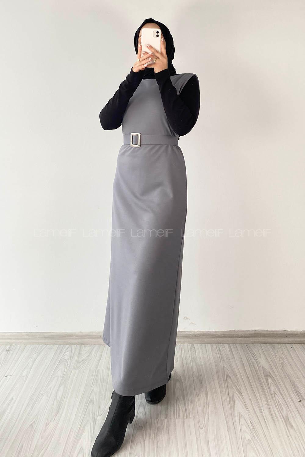 Modalamelif Beli Kemer Detaylı Zara Jile  Gri