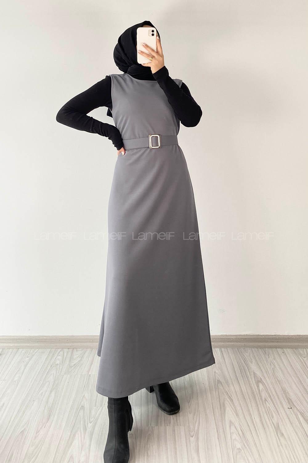 Modalamelif Beli Kemer Detaylı Zara Jile  Gri