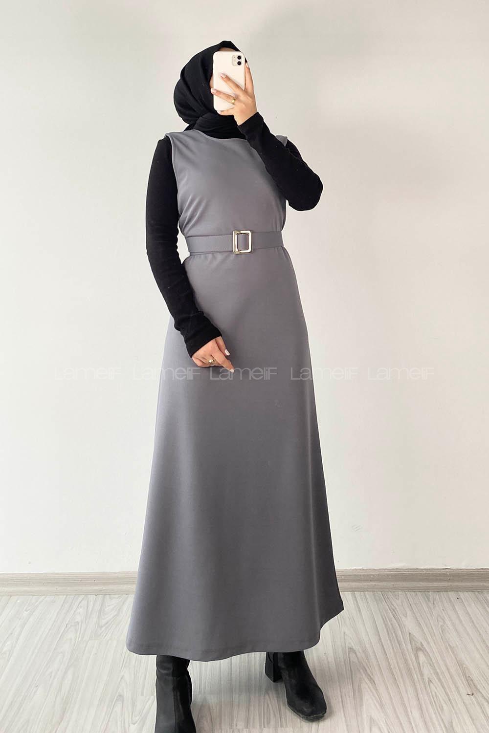 Modalamelif Beli Kemer Detaylı Zara Jile  Gri