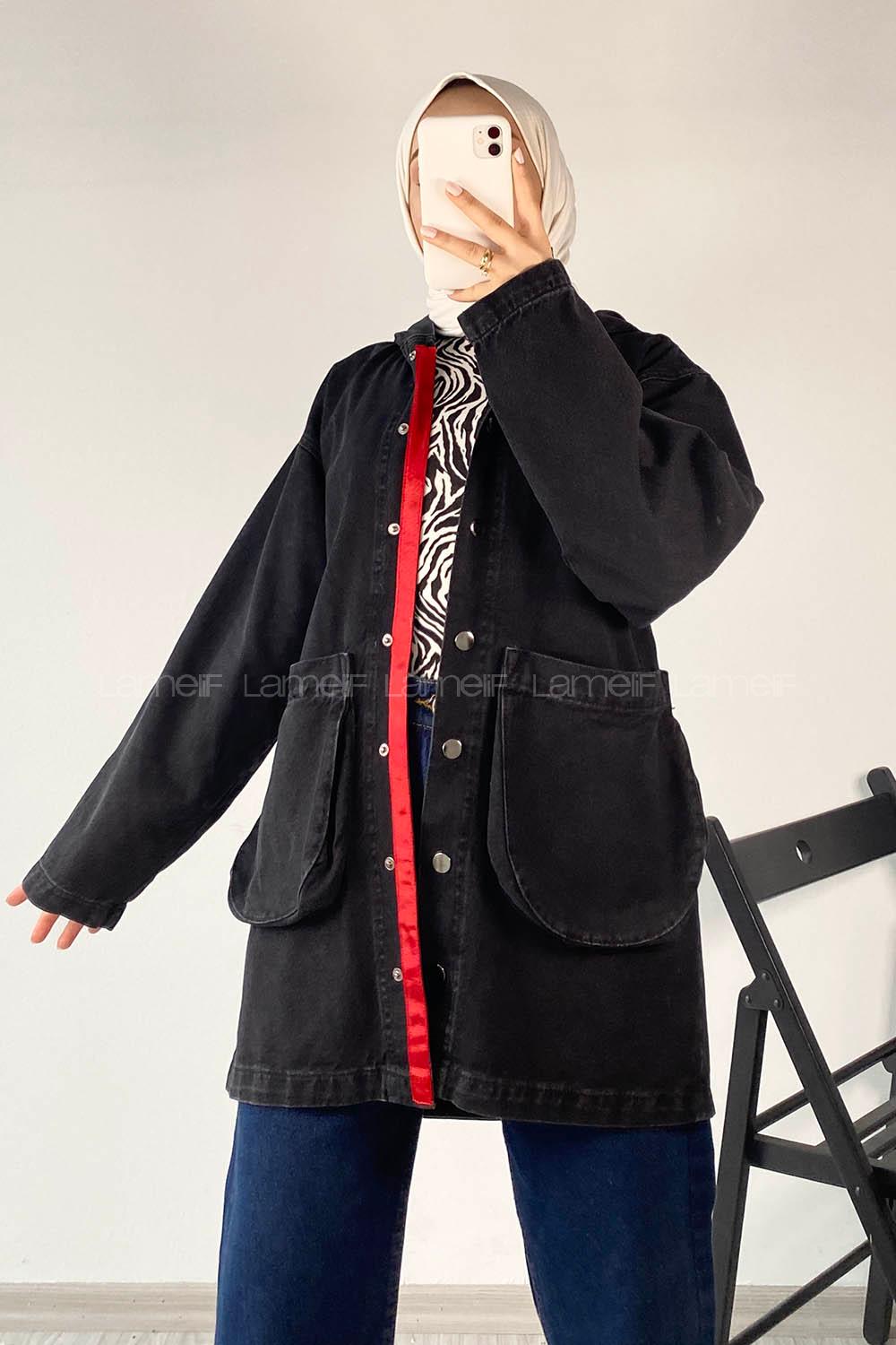 Modalamelif Kapüşonlu Körük Cepli Ceket Siyah