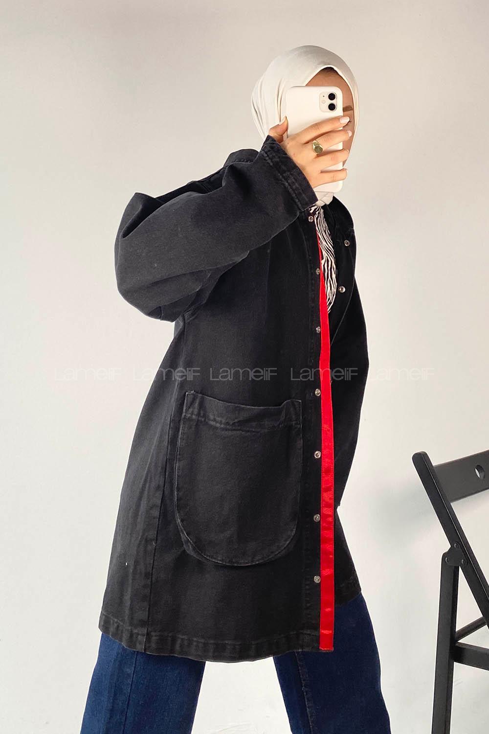 Modalamelif Kapüşonlu Körük Cepli Ceket Siyah