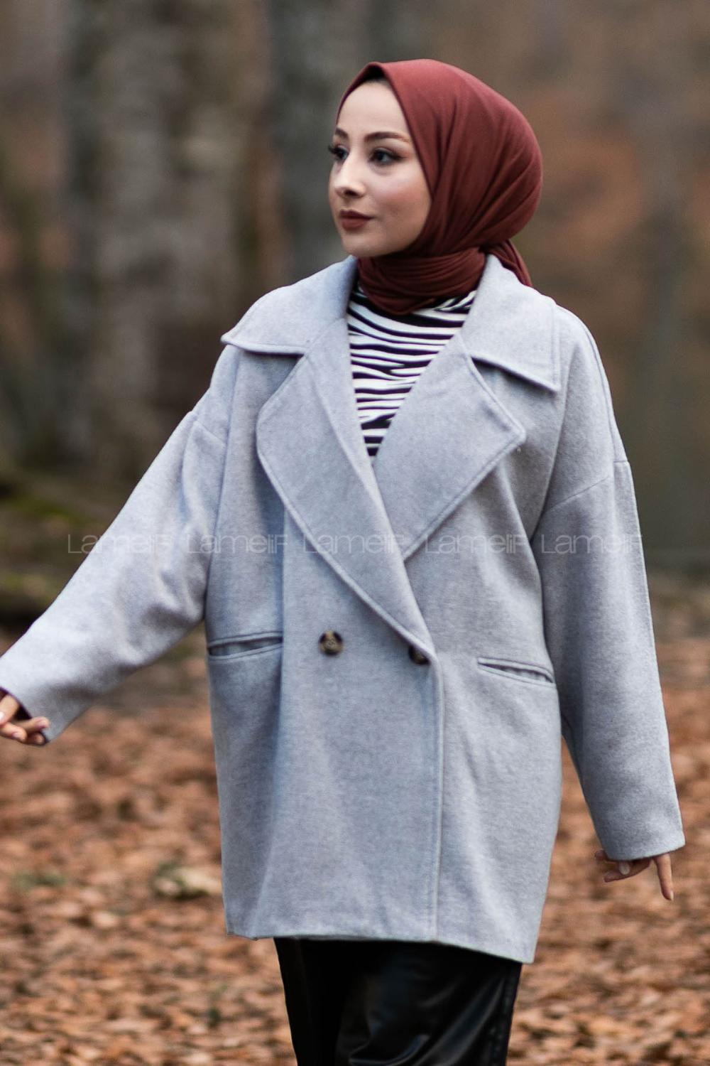 Modalamelif Oversize Kaşe Kaban Gri