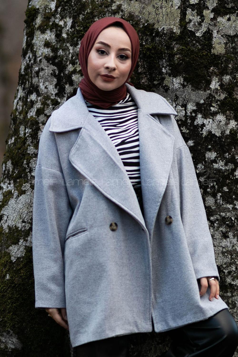 Modalamelif Oversize Kaşe Kaban Gri