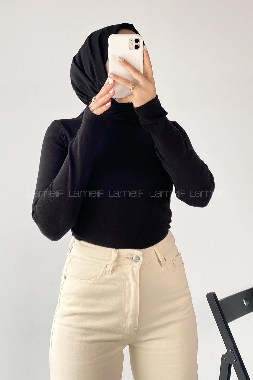 Modalamelif Yarım Balıkçı Yaka Kaşkorse Body Siyah