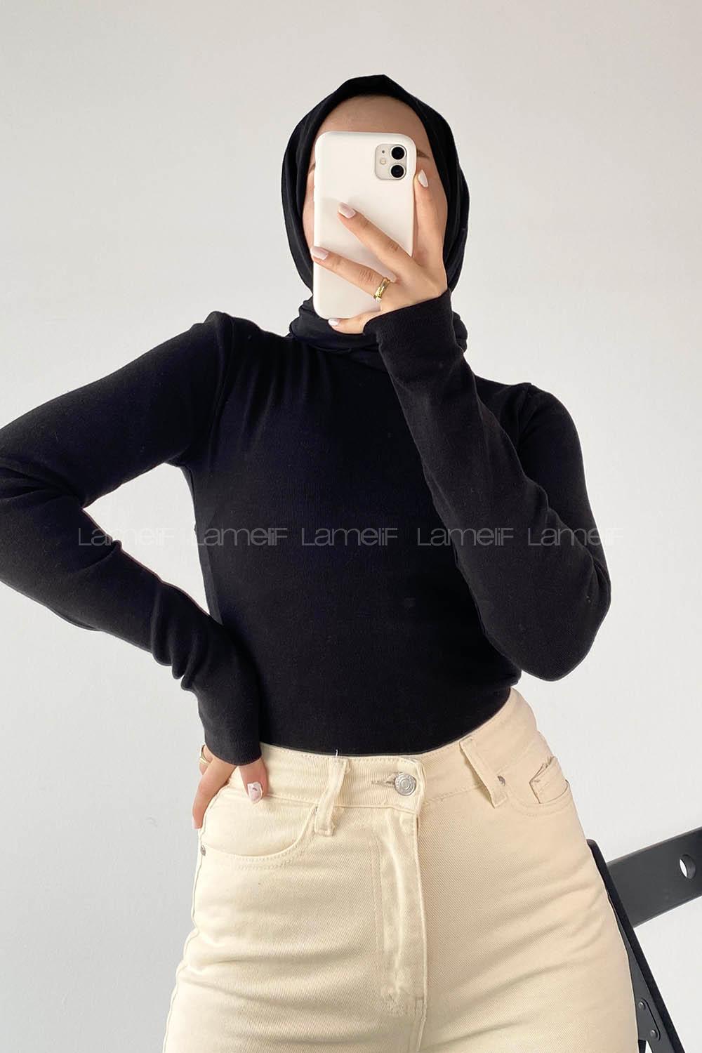 Modalamelif Yarım Balıkçı Yaka Kaşkorse Body Siyah