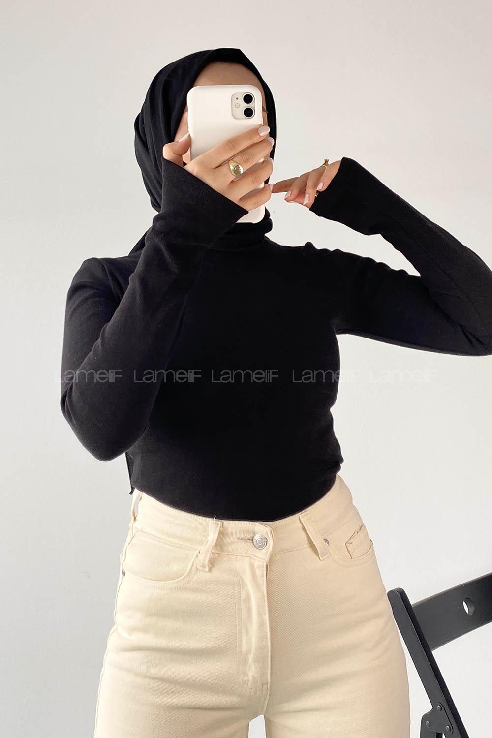 Modalamelif Yarım Balıkçı Yaka Kaşkorse Body Siyah