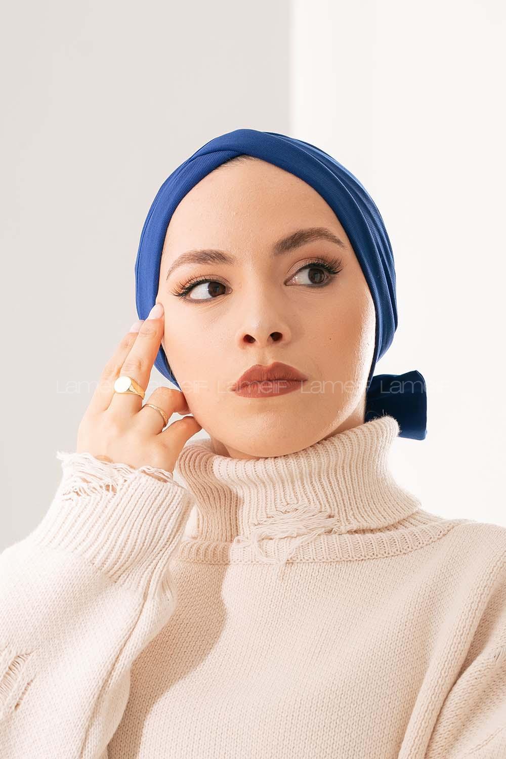 Modalamelif Çift Taraflı Fiyonklu-Tek Bantlı Dış Bone Saks Mavisi