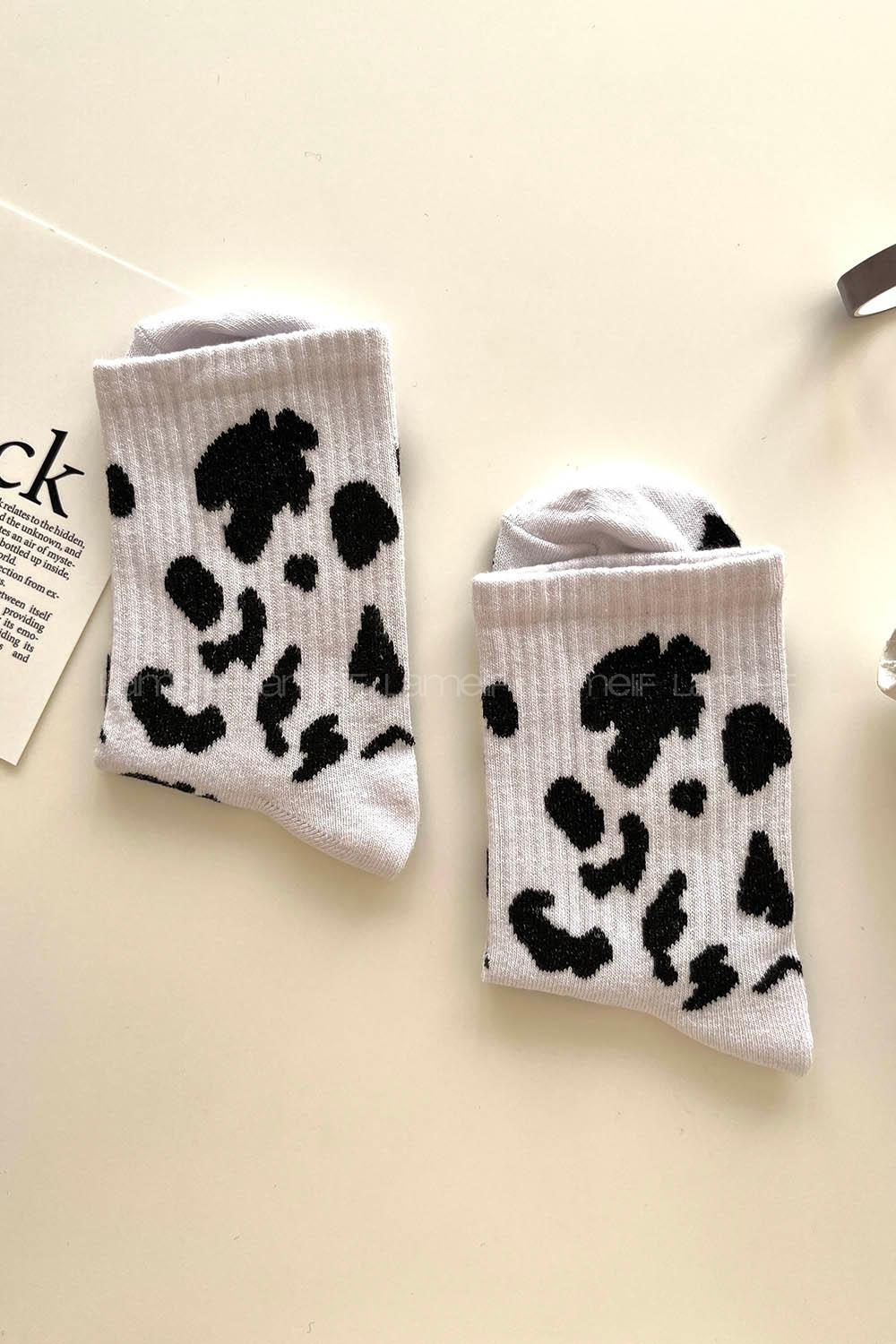 Lamelif İnek Desenli Kolej Çorap