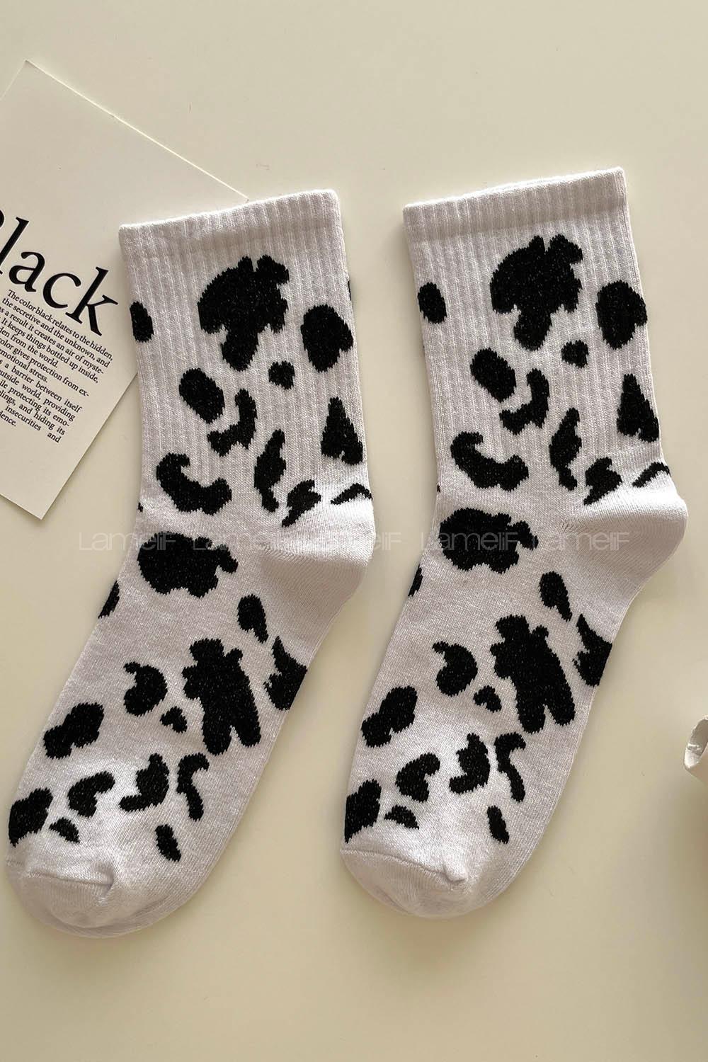 Lamelif İnek Desenli Kolej Çorap