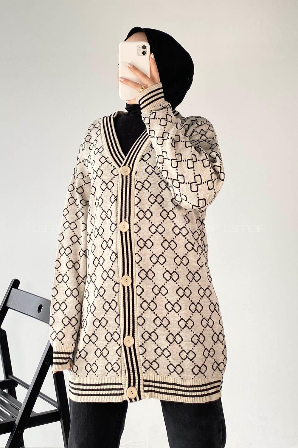 Modalamelif Önü Düğmeli  Ribanlı Hırka Bej