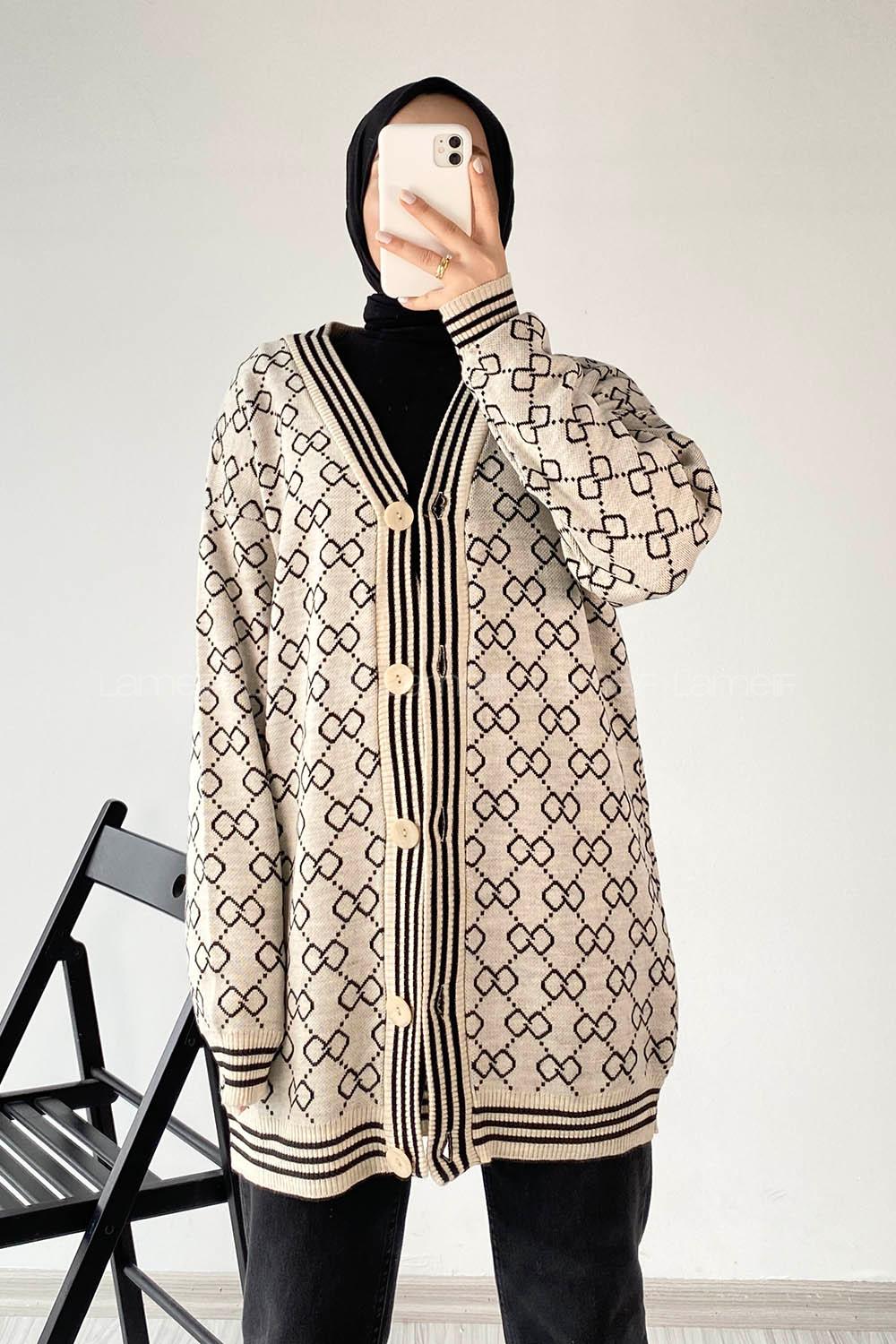 Modalamelif Önü Düğmeli  Ribanlı Hırka Bej