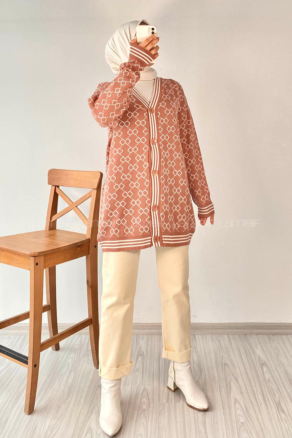 Modalamelif Önü Düğmeli  Ribanlı Hırka Gül