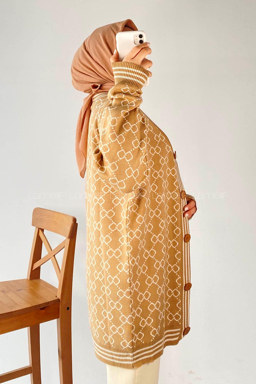 Modalamelif Önü Düğmeli  Ribanlı Hırka Sütlü Kahve