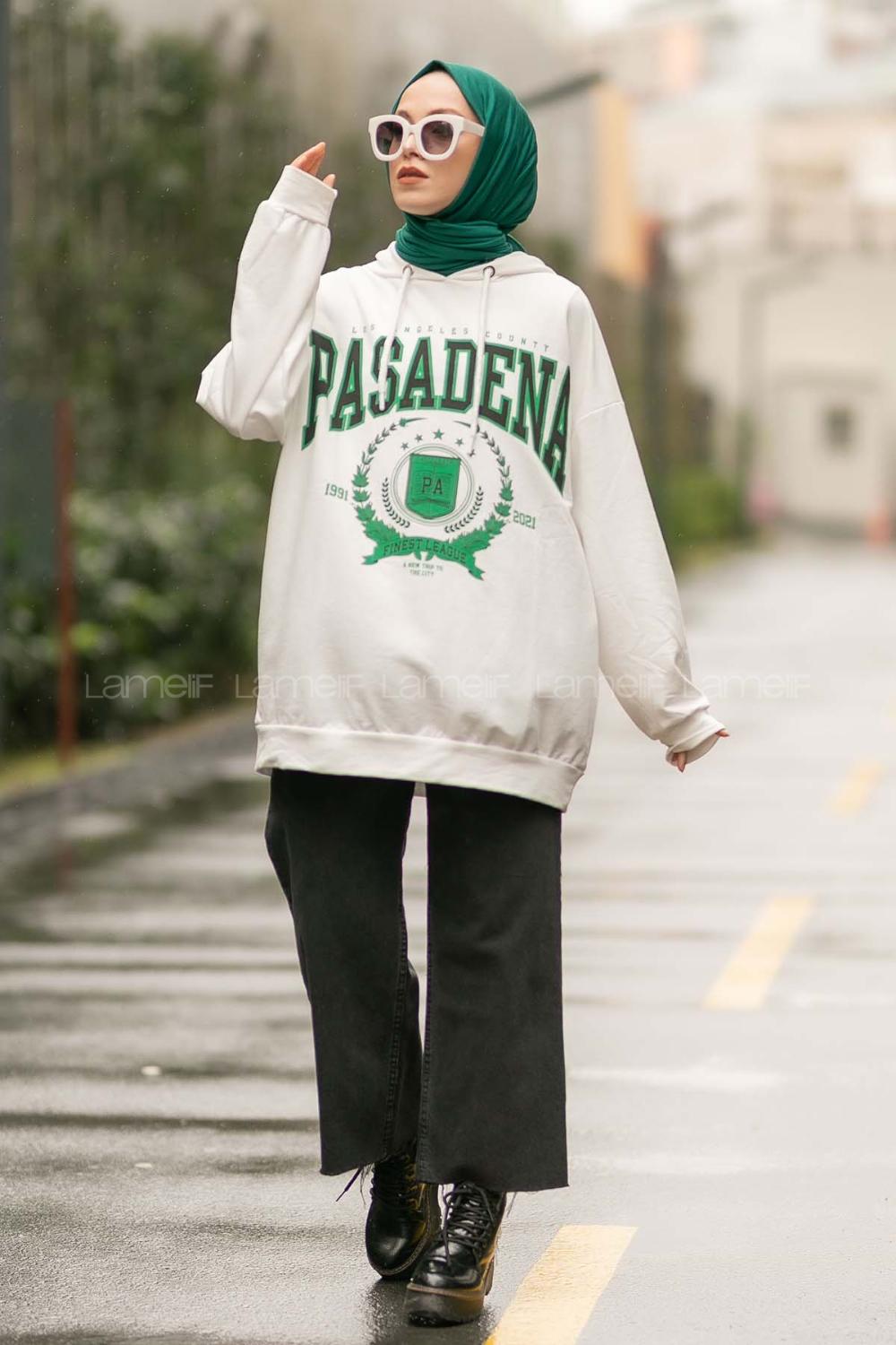 Modalamelif Pasadena Yazı Baskılı Kapüşonlu Sweat Beyaz