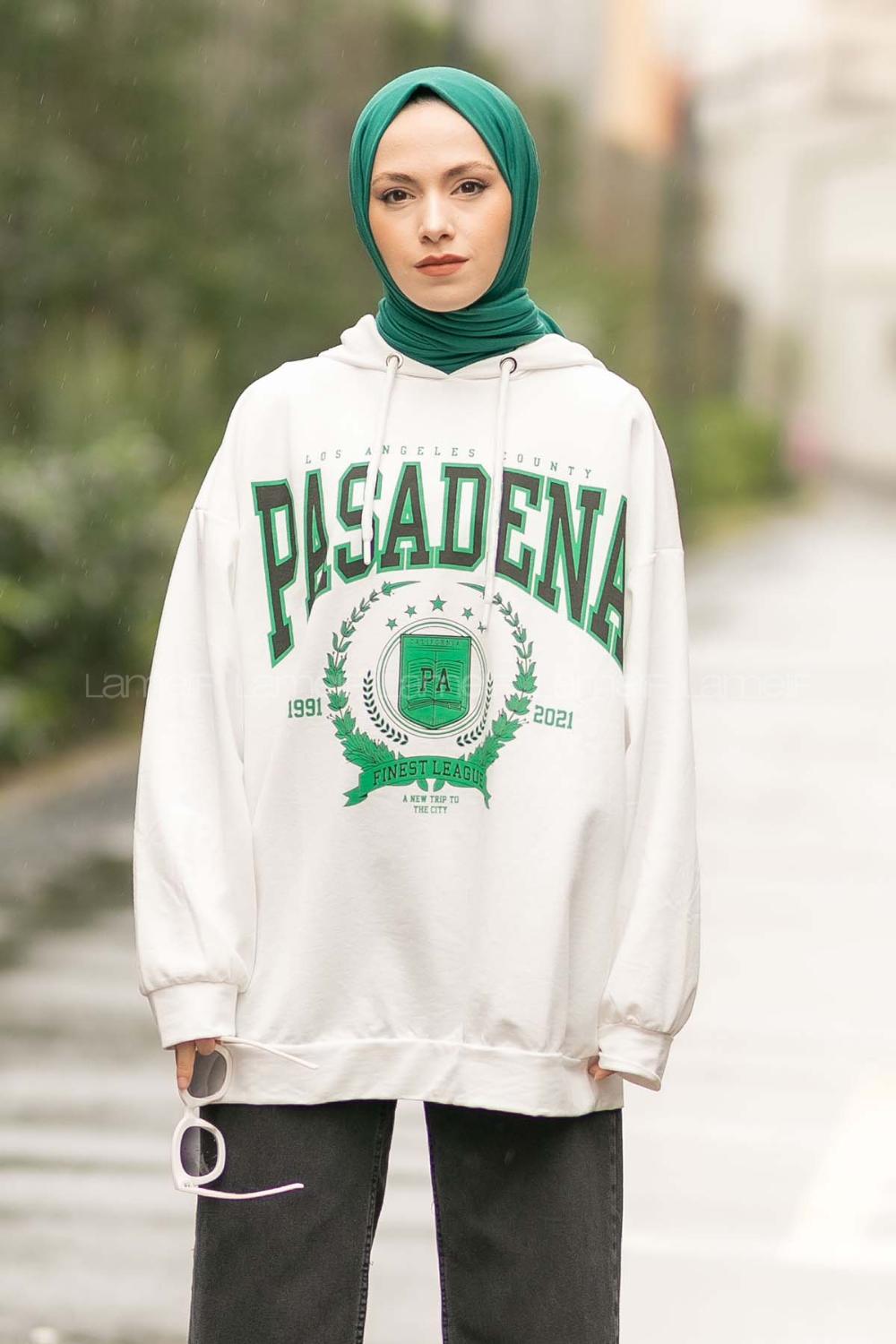 Modalamelif Pasadena Yazı Baskılı Kapüşonlu Sweat Beyaz