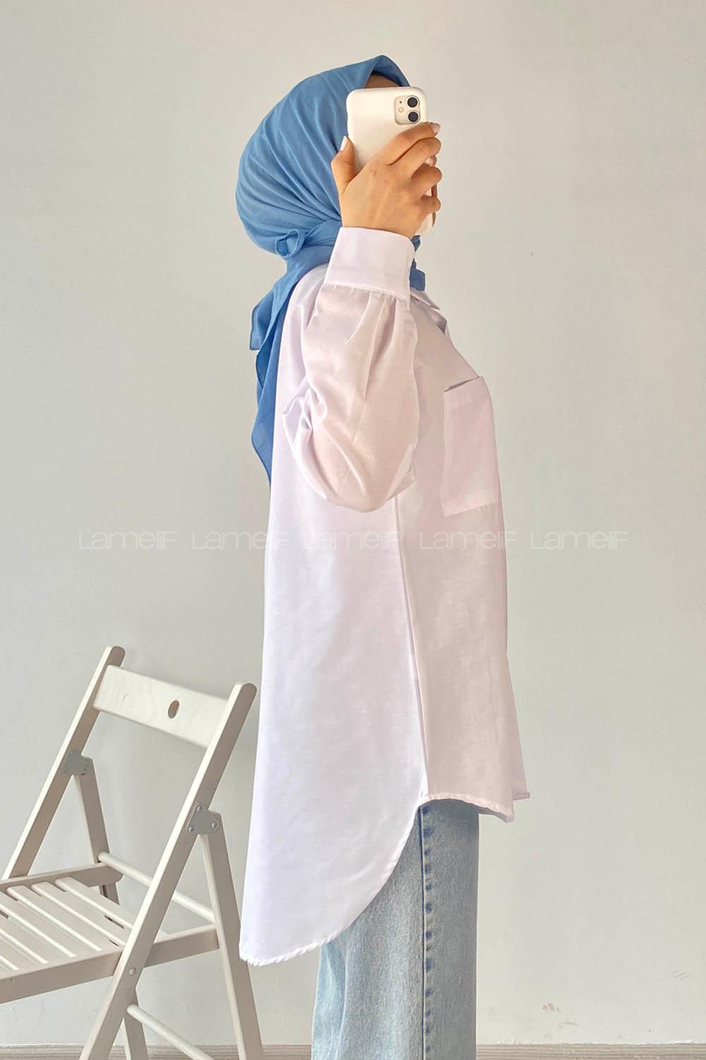 Modalamelif Tek Cep Detaylı Boyfriend Gömlek Beyaz