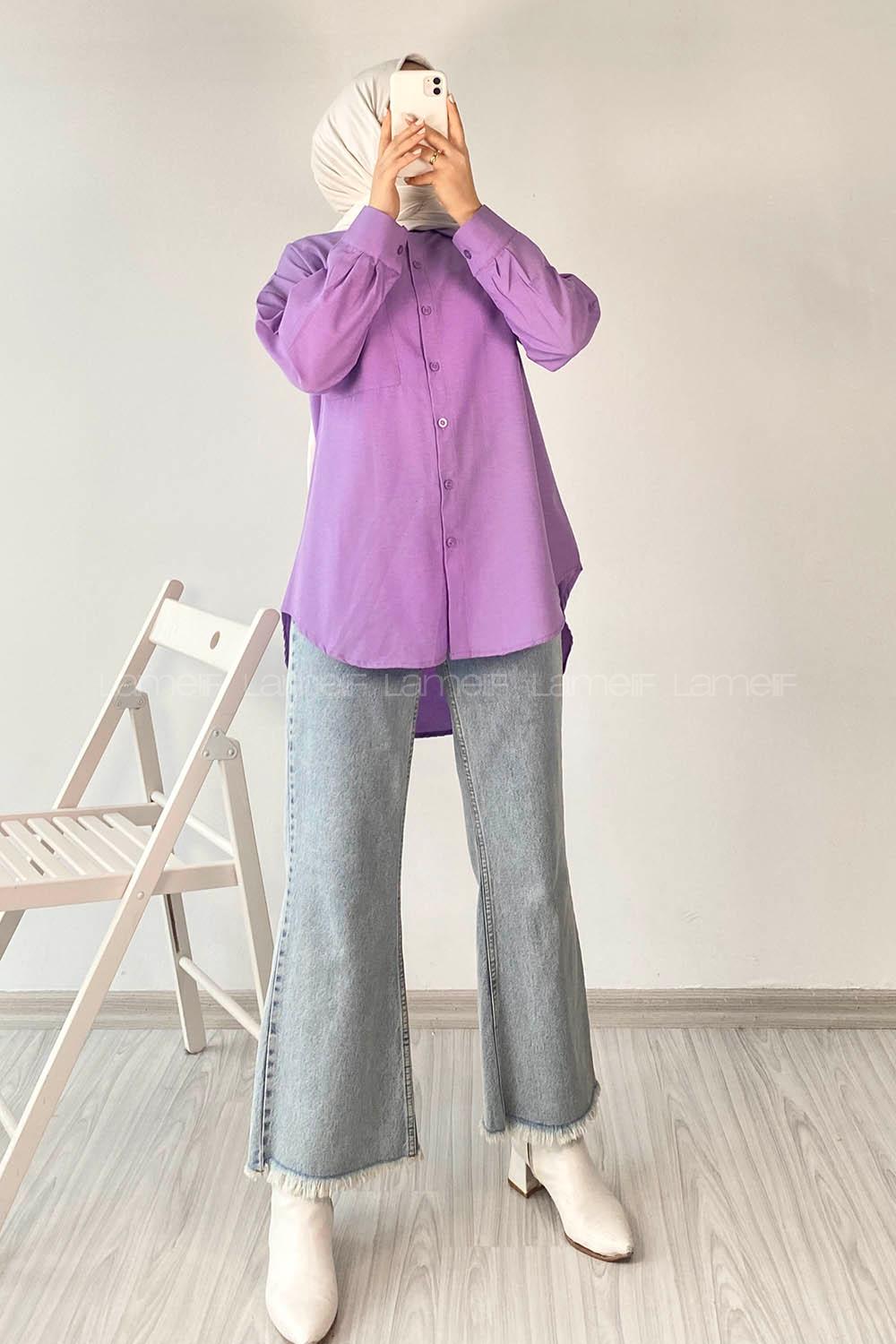 Modalamelif Tek Cep Detaylı Boyfriend Gömlek Lila