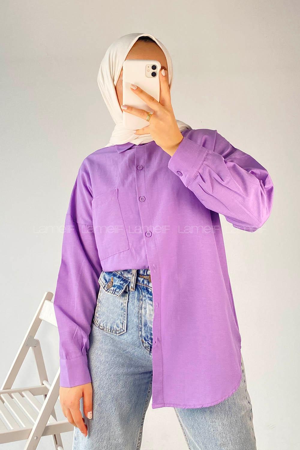 Modalamelif Tek Cep Detaylı Boyfriend Gömlek Lila
